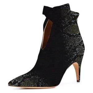 XYD Black-olive Classical Pointed Toe Ankle Booties Dress Low Kitten Heels